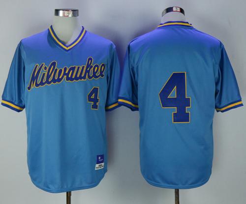 Mitchell and Ness Brewers #4 Paul Molitor Stitched Blue Throwback MLB Jersey - Click Image to Close